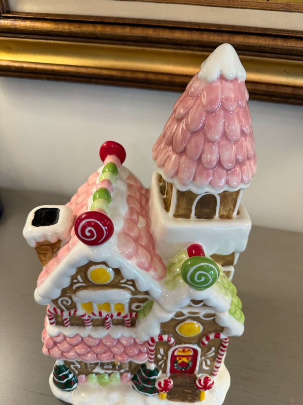 Retired Blue Sky Clayworks Christmas Gingerbread Ceramic House Cookie Jar 12" - Picture 2 of 11